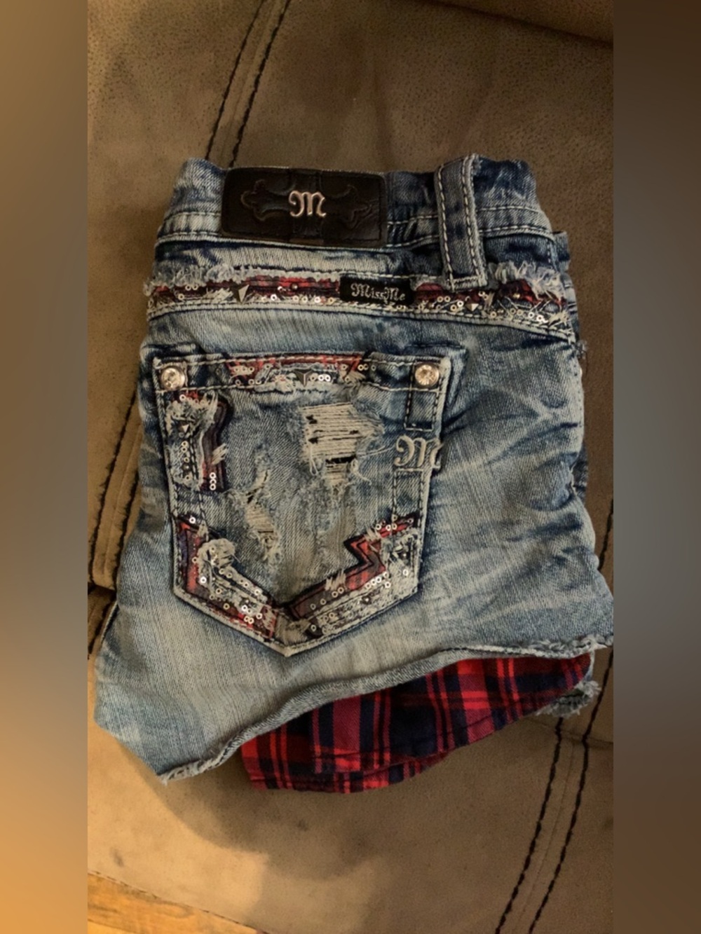 Miss Me Medium Blue Denim Shorts with Silver Hardware